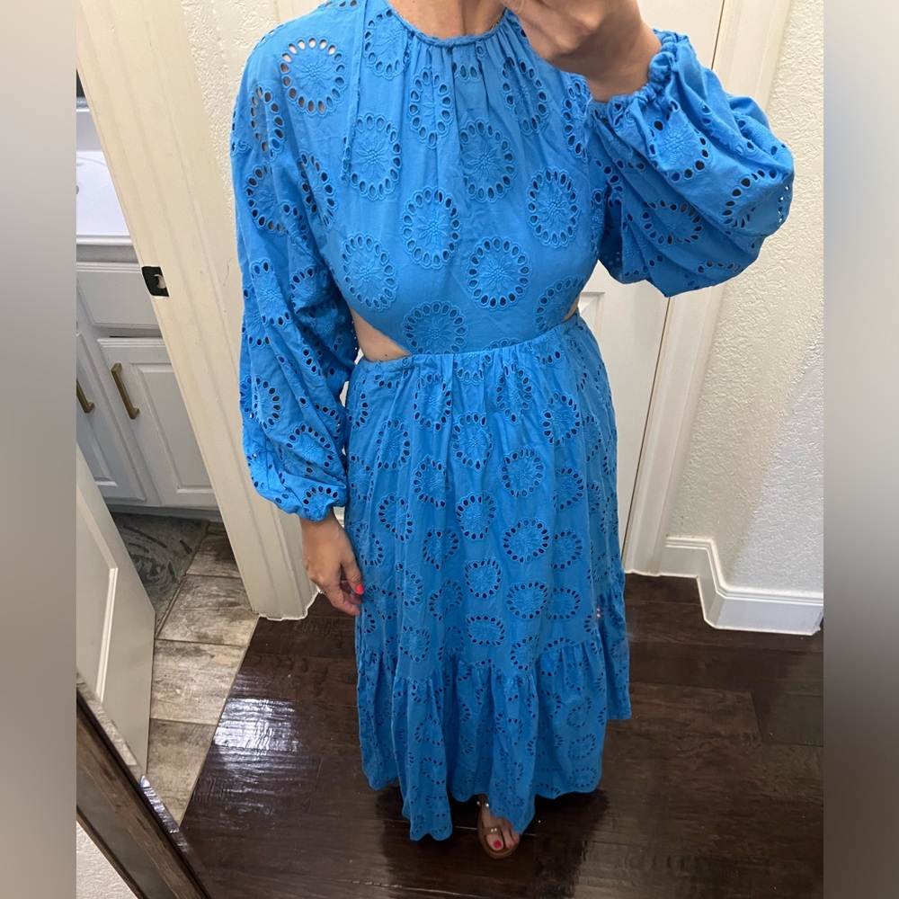 NWT Zara Embroidered cut out blue maxi dress size XS - Picture 10 of 10